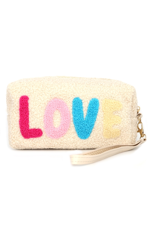 S30-1-1-MI-MP0164-BE-FAUX FUR LOVE POUCH WITH WRISTLET-BEIGE6/PCS