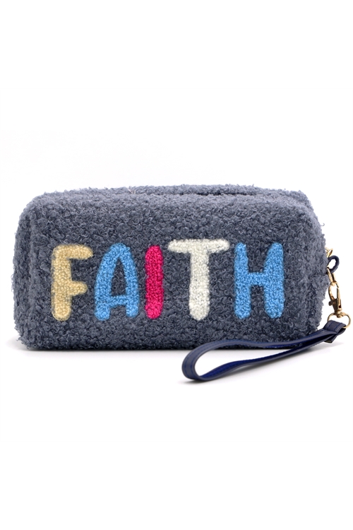 S30-1-1-MI-MP0165-NV-FAUX FUR FAITH POUCH WITH WRISTLET-NAVY6/PCS