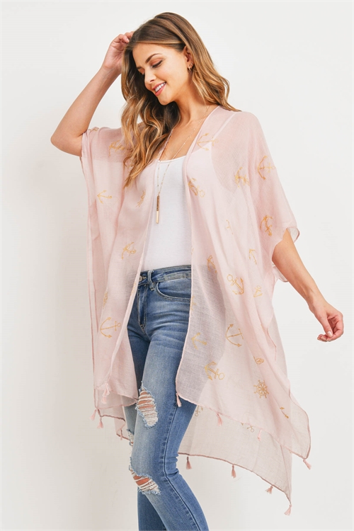 S28-9-4-MS0043PK-LIGHTWEIGHT ANCHOR & LEAF BEACH COVER UPS - PINK /6PCS (NOW $3.50 ONLY!)