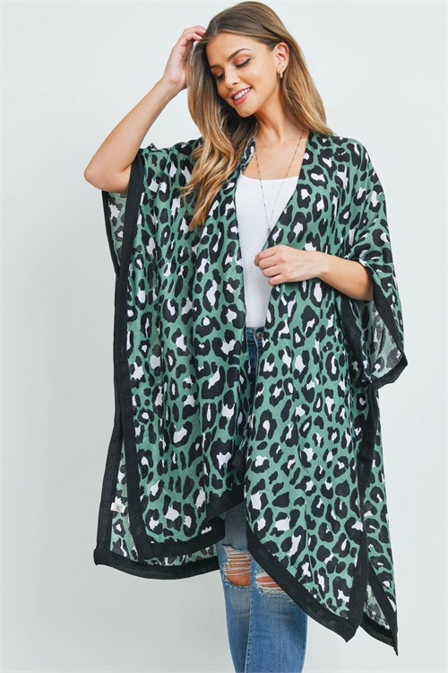 S29-9-1-MS0071OV - LEOPARD PRINT KIMONO OLIVE/6PCS(NOW $6.50 ONLY!)