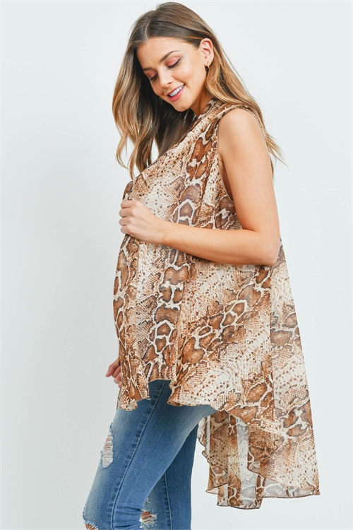 S30-1-1-MS0160BR - SNAKE SKIN LIGHT KIMONO VEST BROWN/6PCS (NOW $4.50 ONLY!)