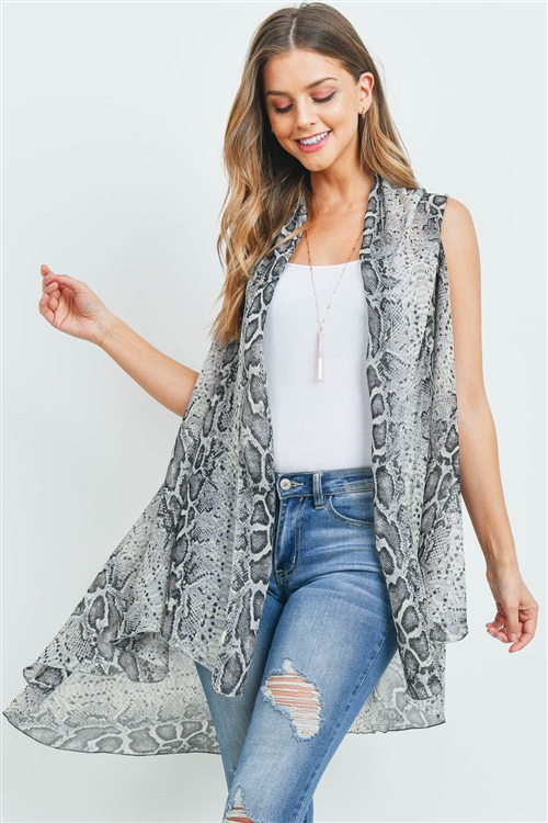 S19-10-4-MS0160GR - SNAKE SKIN LIGHT KIMONO VEST GRAY/6PCS (NOW $4.50 ONLY!)