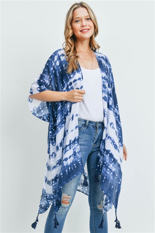 S29-3-3-MS0170NV - TIE DYE DASH TASSEL KIMONO NAVY/6PCS (NOW $5.50 ONLY!)