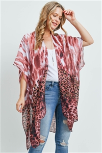 S18-11-1-MS0176RB-1 - LEOPARD TIE DYE KIMONO RED BEAN/1PC