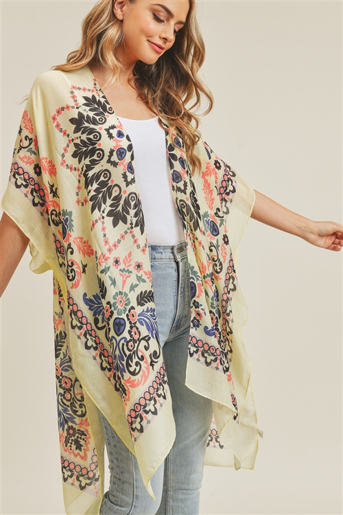 S30-1-1-MS0178LE-BK - BOHEMIAN PRINT KIMONO LEMON BLACK/6PCS