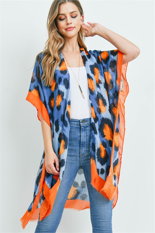 S29-6-4-MS0181OR - LEOPARD SOLID TRIM KIMONO ORANGE/6PCS