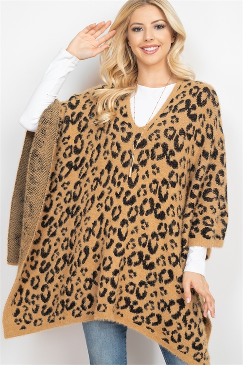 S30-1-1-MI-MS0184TP - LEOPARD PRINT PONCHO TAUPE/6PCS (NOW $7.00 ONLY!)