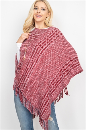 S30-1-1-MS0197BU-RD - STRIPED KNIT TASSEL PONCHO - RED/6PCS (NOW $5.25 ONLY!)