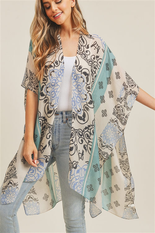 discontinued--S30-1-1-MS0211BL - BOHEMIAN PATTERN KIMONO -  BLUE/6PCS