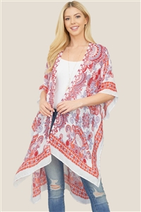 S30-1-1-MS0214RD -  BOHEMIAN PRINT OPEN FRONT KIMONO - RED/6PCS