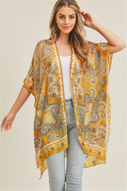 S30-1-1-MS0215MU - BOHEMIAN PATTERN KIMONO - MUSTARD/6PCS