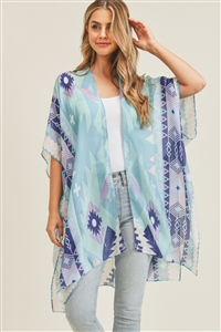 S30-1-1-MS0218MT - TRIBAL PATTERN KIMONO - MINT/6PCS