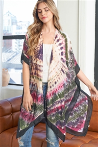 S30-1-1-MS0221PU - TIE DYE BOHO OPEN FRONT KIMONO PURPLE/GRAY/6PCS