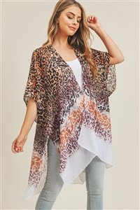 S30-1-1-MS0222TP - MULTI COLOR LAYED LEOPARD KIMONO - TAUPE/6PCS