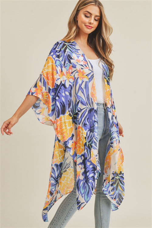 discontinued--S30-1-1-MS0243NV - TROPICAL PINEAPPLE KIMONO - NAVY/6PCS