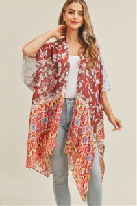 S30-1-1-MS0244TP - MULTI PRINT BOHO KIMONO -  TAUPE/6PCS (NOW $7.75 ONLY)