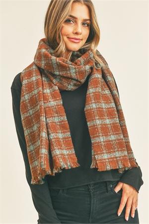 S30-1-1-MS0251RU-PLAID LUREX OBLONG SCARF-RUST/6PCS (NOW $5.00 ONLY!)