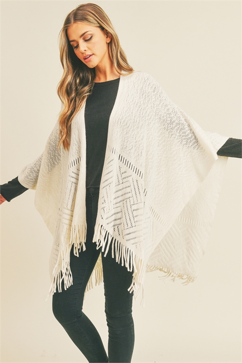 S30-1-1-MI-MMS0262IV-HERRINGBONE KNIT FRINGE RUANA-IVORY/6PCS