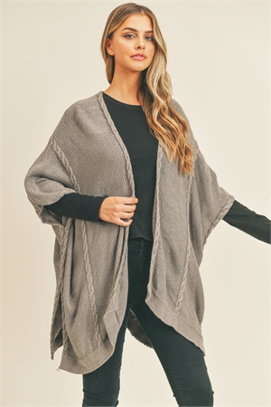 S30-1-1-MI-MS0263-GR-BRAIDED TRIM LINED KIMONO-GRAY/6PCS (NOW $10.75 ONLY!)