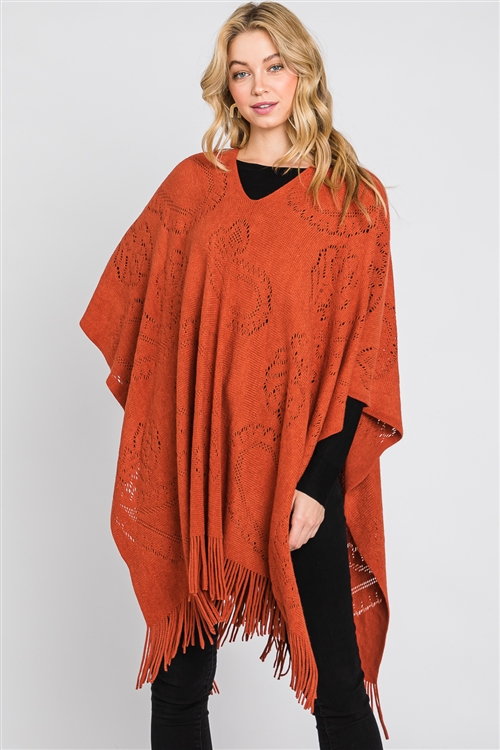 S30-1-1-MS0319-RU - PAISLEY PATTERN FRINGE PONCHO-RUST/6PCS