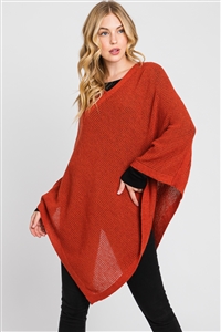 S30-1-1-MS0335-RU - SOLID LOOSE KNIT PONCHO-RUST/6PCS