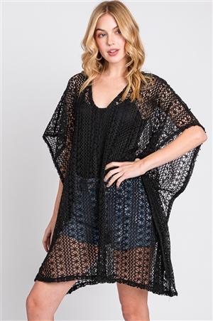 S30-1-1-MS0342-BK - CROCHET COVER-UP PONCHO-BLACK/6PCS