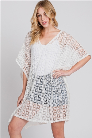 S30-1-1-MS0342-WH - CROCHET COVER-UP PONCHO-WHITE/6PCS