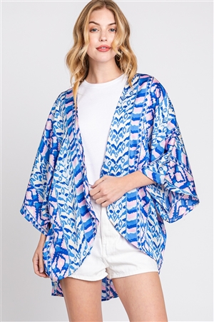 S30-1-1-MS0344-BL - BOHO PRINT SLEEVE COVER-UP
-BLUE/6PCS