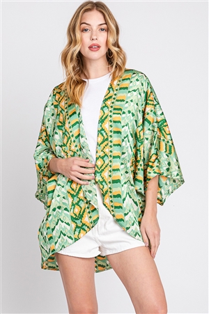 S30-1-1-MS0344-GN - BOHO PRINT SLEEVE COVER-UP
-GREEN/6PCS