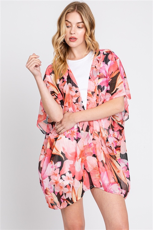 S30-1-1-MS0345-BK - FLORAL PRINT COVER-UP-BLACK/6PCS