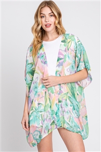 S30-1-1-MS0345-GN - FLORAL PRINT COVER-UP-GREEN/6PCS