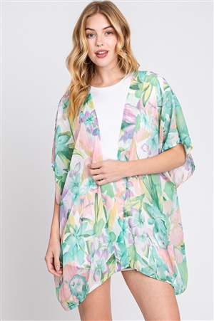 S30-1-1-MS0345-GN - FLORAL PRINT COVER-UP-GREEN/6PCS