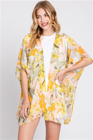 S30-1-1-MS0345-YE - FLORAL PRINT COVER-UP-YELLOW/6PCS