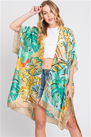 S30-1-1-MS0346-BE - HAND DRAWN WATERCOLOR TROPICAL LEAVES KIMONO
-BEIGE/6PCS