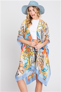 S30-1-1-MS0346-BL - HAND DRAWN WATERCOLOR TROPICAL LEAVES KIMONO
-BLUE/6PCS