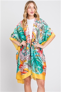 S30-1-1-MS0346-YE - HAND DRAWN WATERCOLOR TROPICAL LEAVES KIMONO
-YELLOW/6PCS