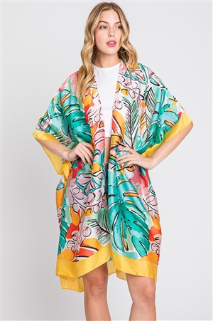 S30-1-1-MS0346-YE - HAND DRAWN WATERCOLOR TROPICAL LEAVES KIMONO
-YELLOW/6PCS