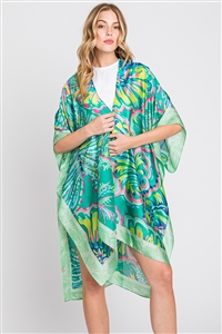 S30-1-1-MS0347-GN - HAND DRAWN WATERCOLOR FLOWER KIMONO-GREEN/6PCS