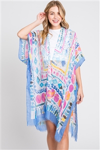 S30-1-1-MS0350-BL - WATERCOLOR BOHO GEOMETRIC PRINT KIMONO-BLUE/6PCS