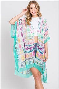 S30-1-1-MS0350-MT - WATERCOLOR BOHO GEOMETRIC PRINT KIMONO-MULTICOLOR/6PCS