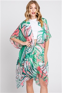 S30-1-1-MS0351-GN - HAND DRAWN TROPICAL LEAVES KIMONO-GREEN/6PCS