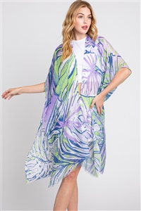 S30-1-1-MS0351-PU - HAND DRAWN TROPICAL LEAVES KIMONO-PURPLE/6PCS