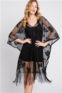 S30-1-1-MS0362-BK - FLORAL LACE PONCHO WITH TASSEL
-BLACK/6PCS