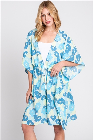 S30-1-1-MS0365-BL - FLOWER PRINT SELF-TIE DRAWSTRING OPEN FRONT COVER-UP
-BLUE/6PCS