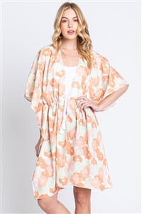 S30-1-1-MS0365-CO - FLOWER PRINT SELF-TIE DRAWSTRING OPEN FRONT COVER-UP
-CORAL/6PCS