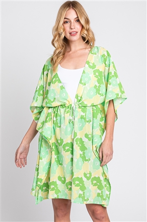 S30-1-1-MS0365-GN - FLOWER PRINT SELF-TIE DRAWSTRING OPEN FRONT COVER-UP
-GREEN/6PCS