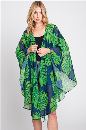 S30-1-1-MS0367- - TROPICAL LEAVES PRINT SHAWL COVER-UP/6PCS