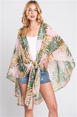 S30-1-1-MS0368- - TROPICAL LEAVES PRINT SHAWL COVER-UP/6PCS