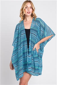 S30-1-1-MS0369-BL - MULTI COLOR STRIPE CROCHET OPEN FRONT COVER-UP-BLUE/6PCS