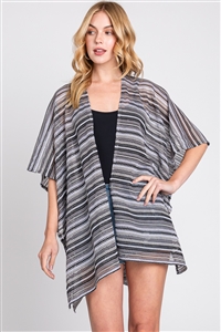 S30-1-1-MS0369-GR - MULTI COLOR STRIPE CROCHET OPEN FRONT COVER-UP-GRAY/6PCS